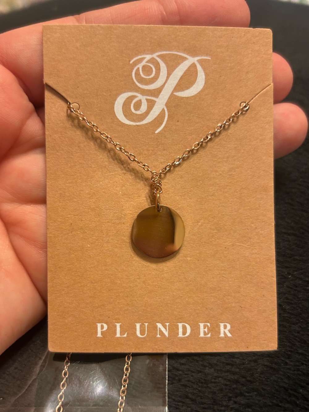 Plunder Gold Tone Round Disc Pendant Necklace Minimalist Dainty Jewelry